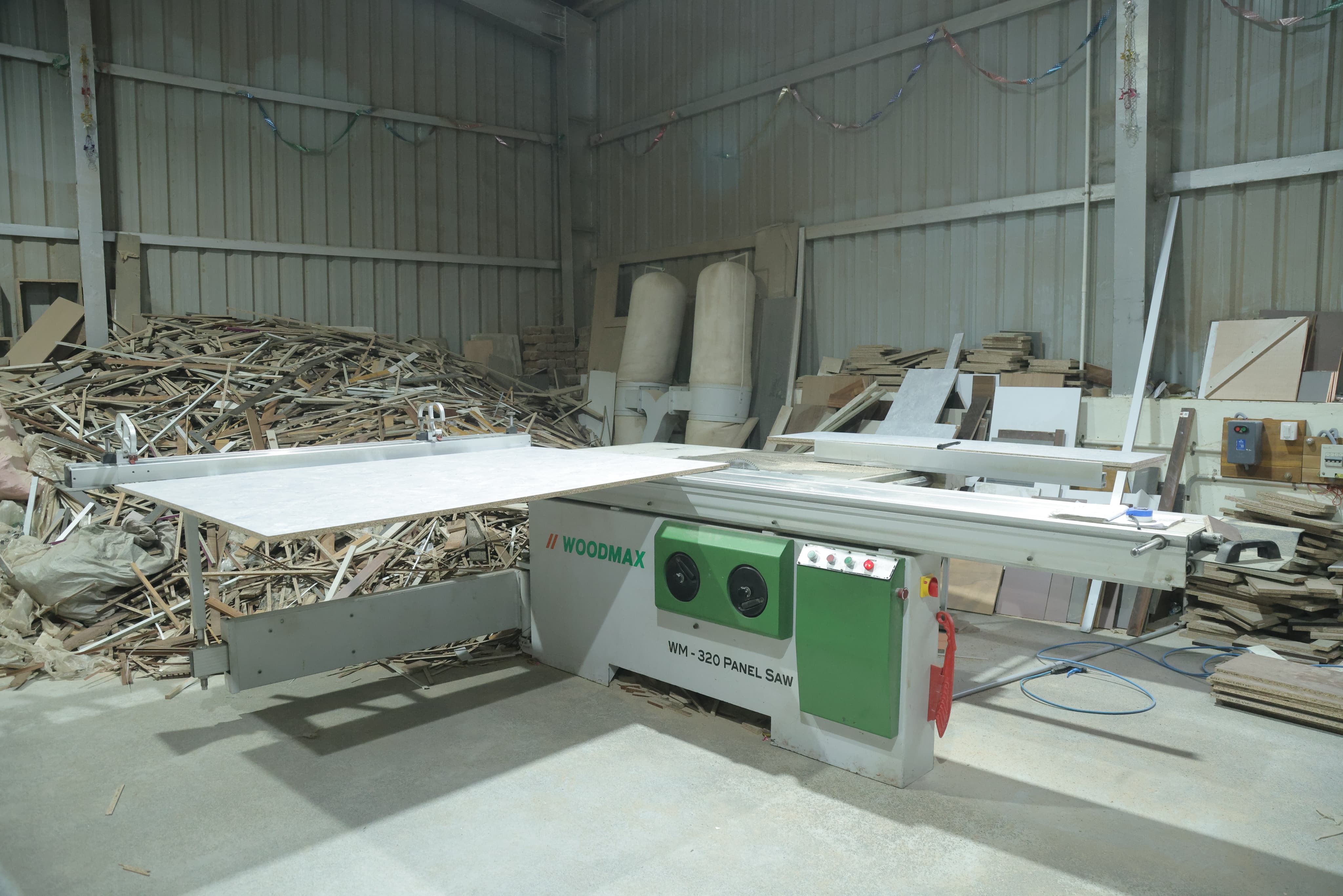 Factory panel saw and material preparation area
